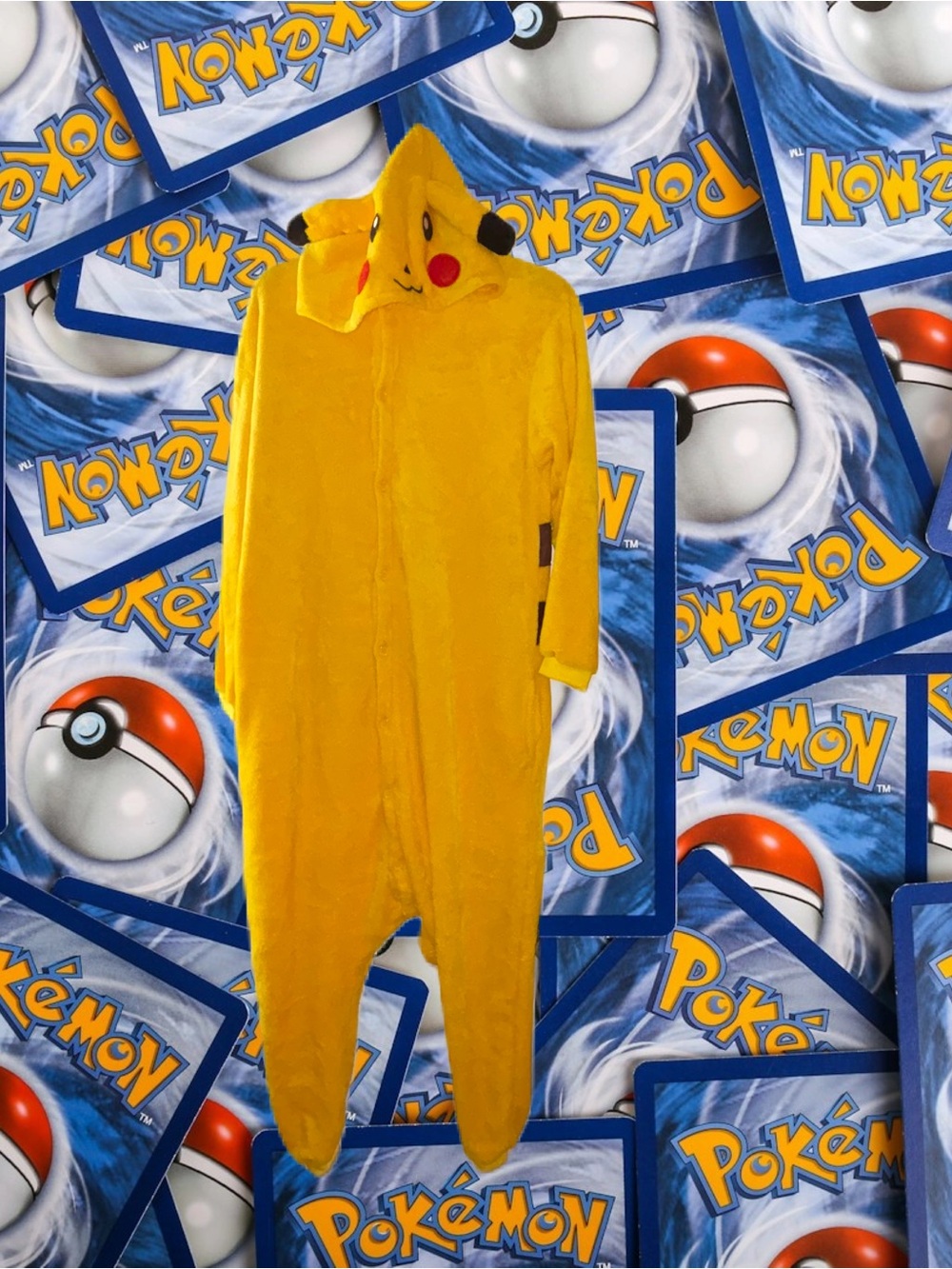 Pikachu Yellow One-Piece Hoodie Union Suit Costume Cosplay Adult L